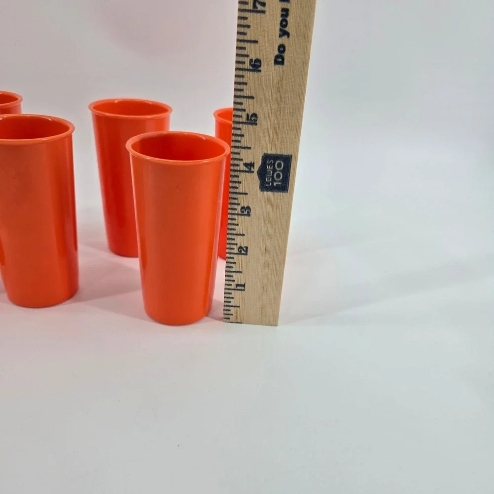 Vintage Tupperware 6pc Tumbler Set & 3pc Flip Top Beverage Holder Set Orange